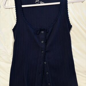 Aerie Navy Blue Sleeveless Button-Up Top NWT